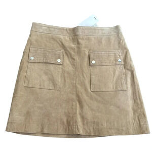 NWT Mango MNG Khaki Beige Suede Mini Skirt Front Pockets Silver Hardware Medium